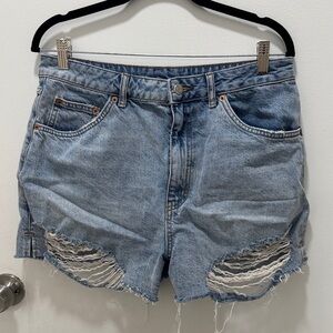 Topshop Light Blue Distressed Denim Shorts Size 10 High Rise Jean Cutoff